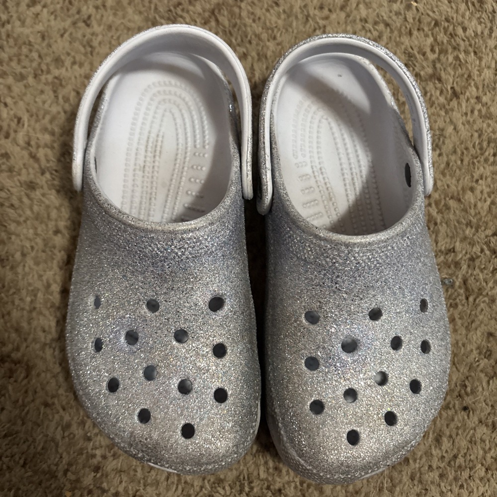 Crocs Clogs Slip On Shoes Purple Lavender Youth 3 Kids Girls Sandals Sparkles